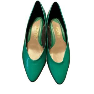 Vintage Emerald Green Low Wedge Kitten Heels Size 7 USA Made Art Deco